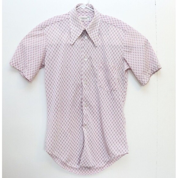 Tailored Knit Other - VTG‎ 60-70s Shirt Mens M 15.5 Button Cotton Tailored Knit Diamond Disco Purple